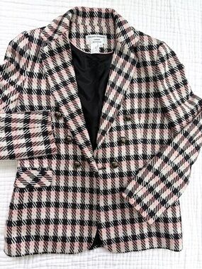 Helene Berman London Plaid Metallic Tweed Blazer Jacket Wool Blend L